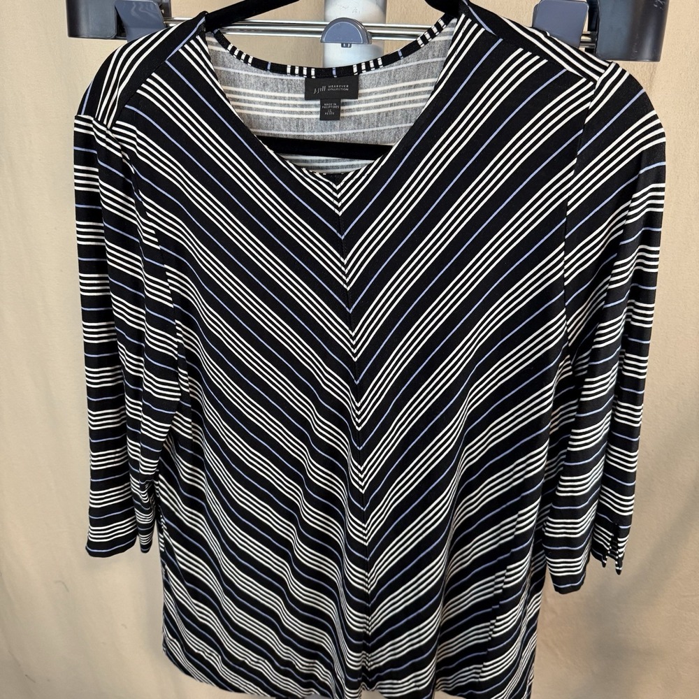 J. Jill Women's Wearever 3/4 Sleeve Top, XL Petite, ‎ Black w/ Blue & White
